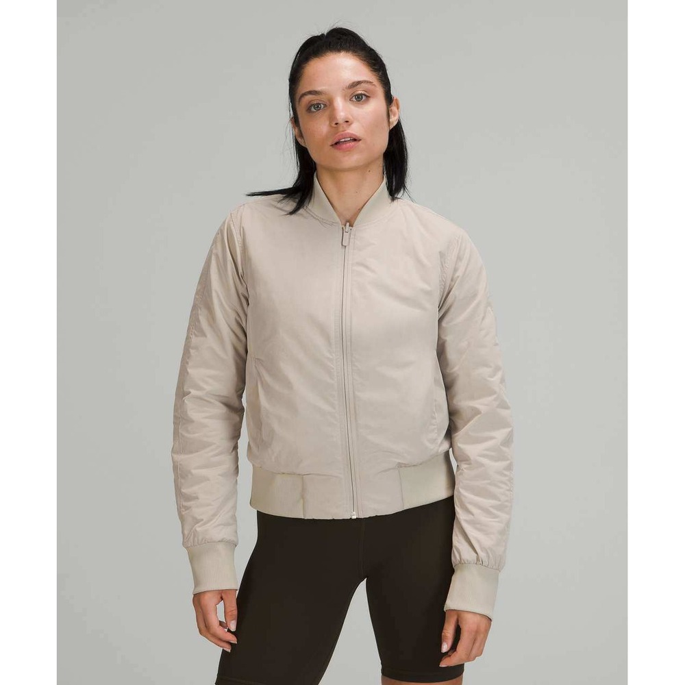 Lululemon Cotton Blend  Full Zip Non-Stop Bomber Jacket Beige Women's Size 4